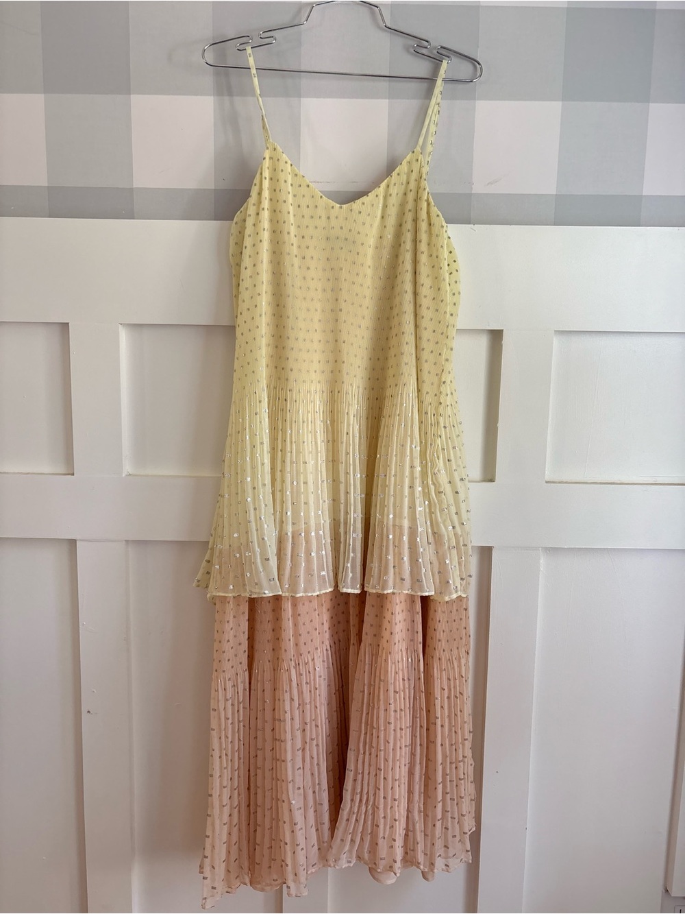 Zara Pale Yellow & Blush Tiered‎ Midi Dress XS - Picture 3 of 10